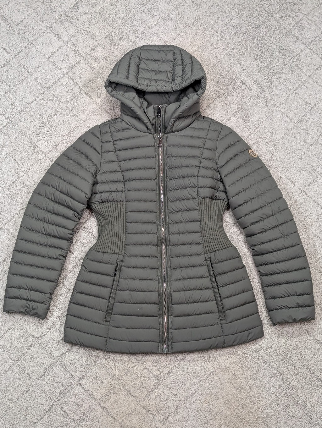 Bernardo Jacket Womens S Green Olive Quilted Hooded Puffer Bib Coat Full Zip